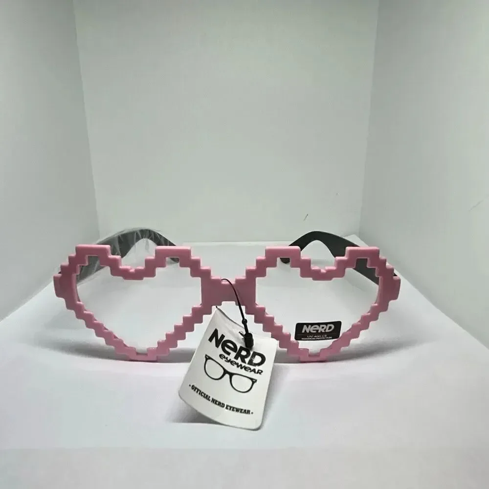 Nerd Eyewear Pixel Heart Glasses – Pink Frame with Clear UV400 Lenses